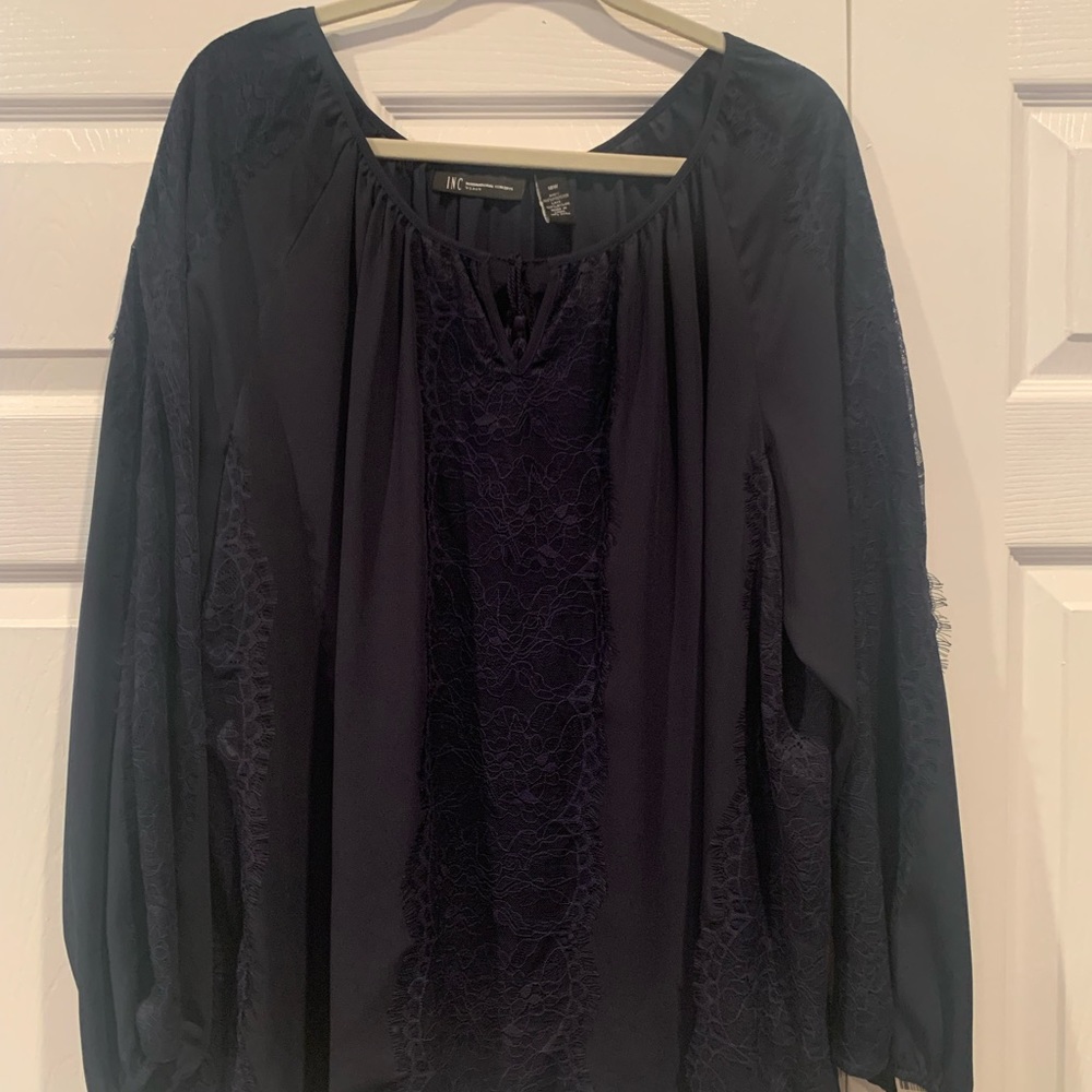 INC navy blue lace blouse
